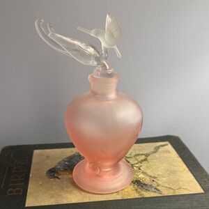 Vintage Elegant Pink Glass Vase with Hummingbird Accent Perfume Bottle